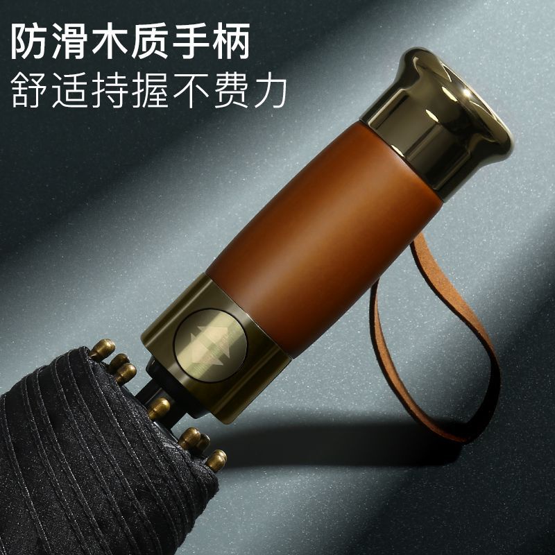 Dù Gấp Tự Động 10 Xương Chống Mưa Nắng Tay Cầm Gỗ