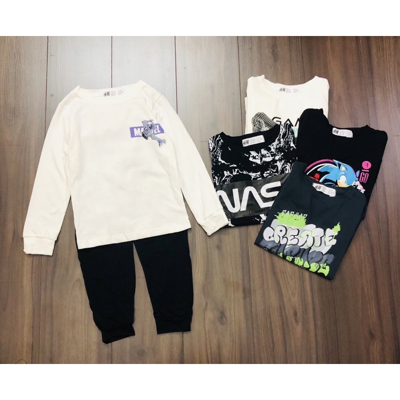 Bộ cotton dài tay in hình hm cho bé trai dòng đại