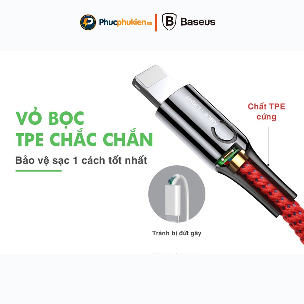 Cáp sạc tự ngắt chính hãng Baseus Cshaped sạc nhanh 12w cho 13 pro max trở xuống Phúc Phụ Kiện bảo hành 12 tháng 1 đổi 1