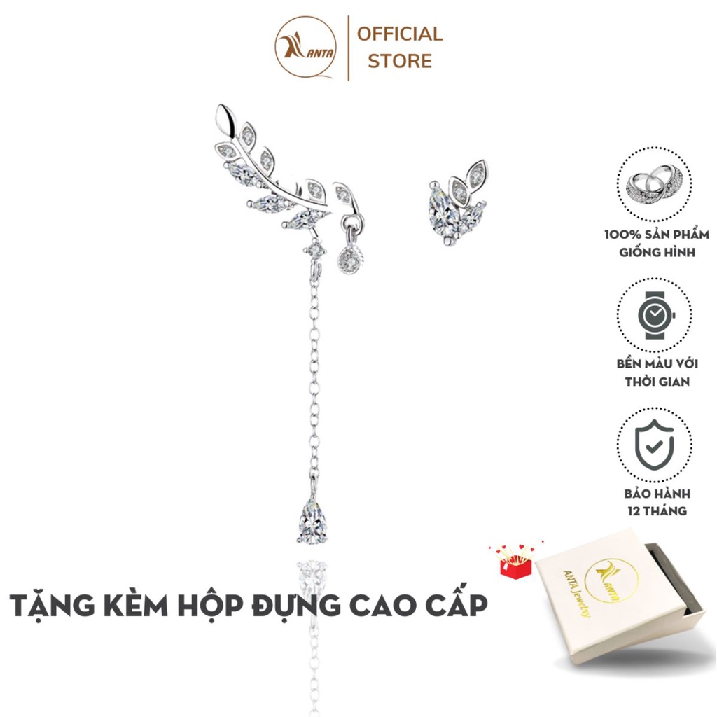 Bông tai dáng dài đính đá xinh xắn thanh tao hình giọt sương rơi nhánh lá ANTA Jewelry - ATJ7001