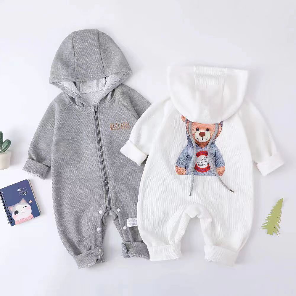 Áo Liền Quần Có Nón Trùm Đầu Hình Gấu Dễ Thương Cho Bé Sơ Sinh
