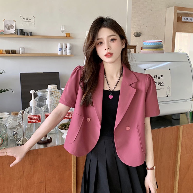 Áo khoác blazer SUXI tay ngắn màu trơn phong cách cổ điển thời trang mùa hè cho nữ