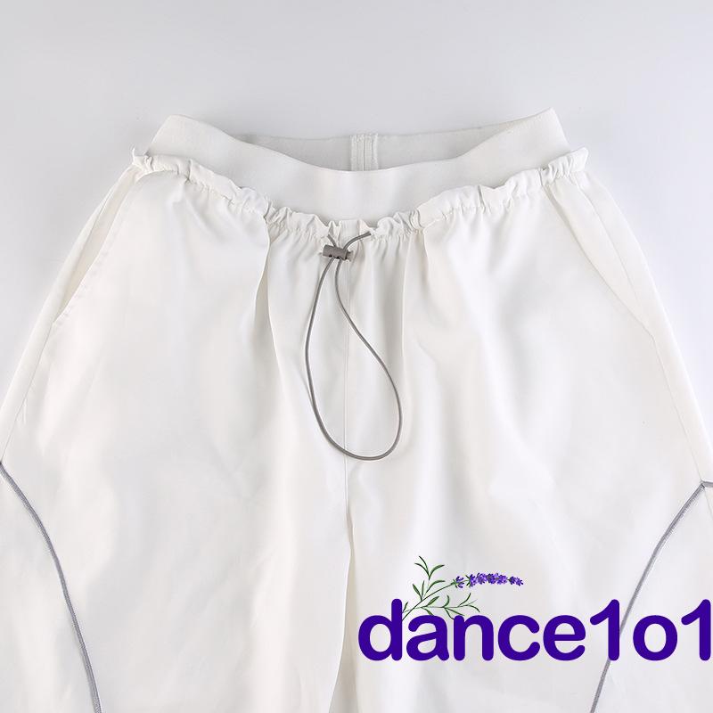 ☾FR♡Women´s High Waist Drawstring Cinched Feet Style Summer Wide Leg Straight Pants