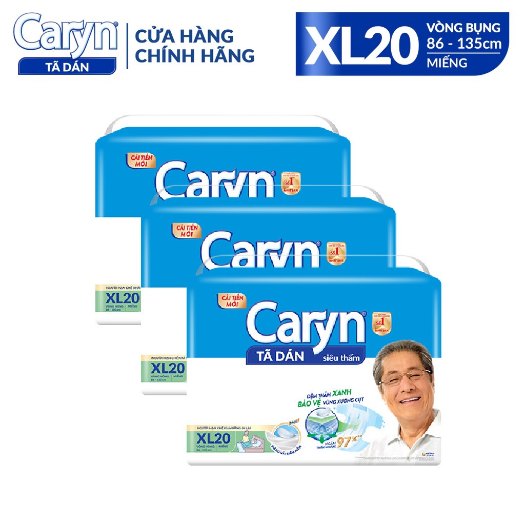 Combo 3 Gói Tã dán Caryn Siêu Thấm XL20