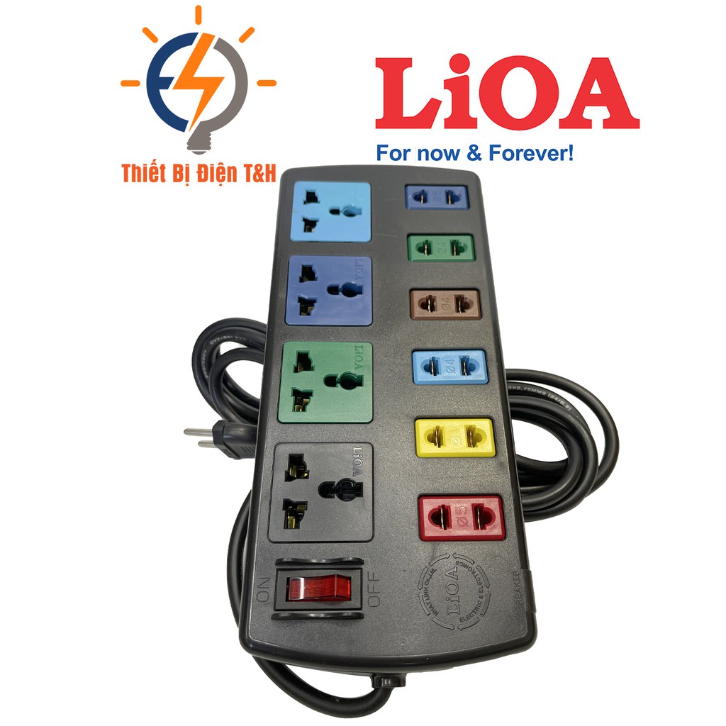 Ổ cắm điện LIOA đa năng, phổ thông, 4 lỗ, 6 lỗ, 8 lỗ, 10 lỗ, dây dài 3M, 5M, chính hãng - Thiết Bị Điện T&amp;H