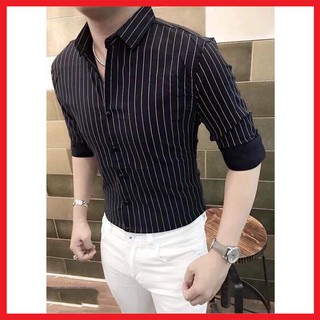 Sale off áo sơ mi nam kẻ sọc màu đen