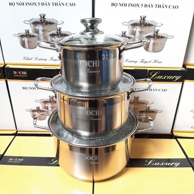 BỘ NỒI INOX 5 ĐÁY THÂN CAO DOCHI LUXURY