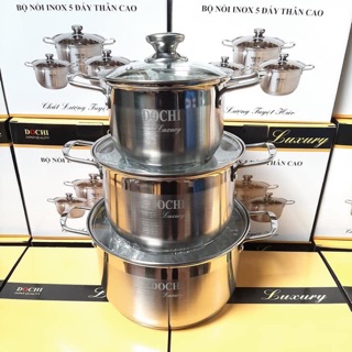 BỘ NỒI INOX 5 ĐÁY THÂN CAO DOCHI LUXURY