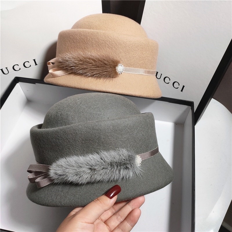 Mũ dạ đính đá lông vành nhỏ