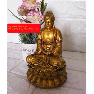 Tượng phật ADIDA  tọa đài sen đá poly phủ nhũ đồng ADD17