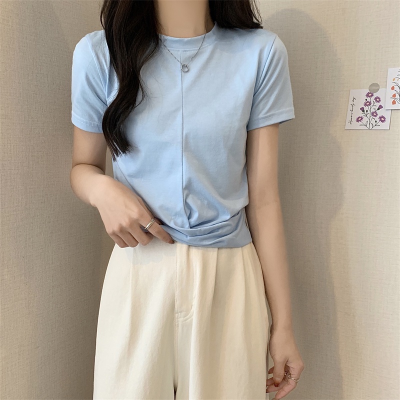 SUXI Áo Thun Tay Ngắn Cổ Tròn Màu Sắc Đơn Giản Thời Trang Mùa Hè Dễ Phối Đồ Dành Cho Nữ