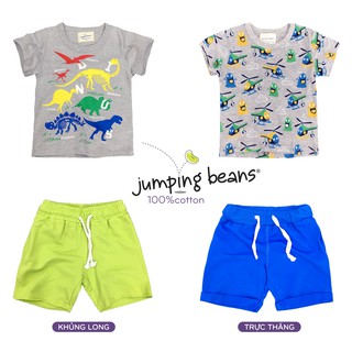 Bộ thun bé trai JUMPING BEANS in hình trực thăng khủng long cho bé chất cotton hàng xuất Âu Mỹ