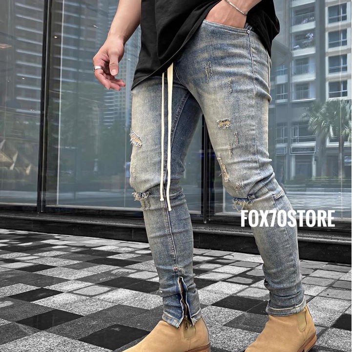 Quần Jean Nam Rách Gối FOXSEVENTY, Dáng ôm, Chất Jean Co Dãn,Màu Rất Đẹp | BigBuy360 - bigbuy360.vn