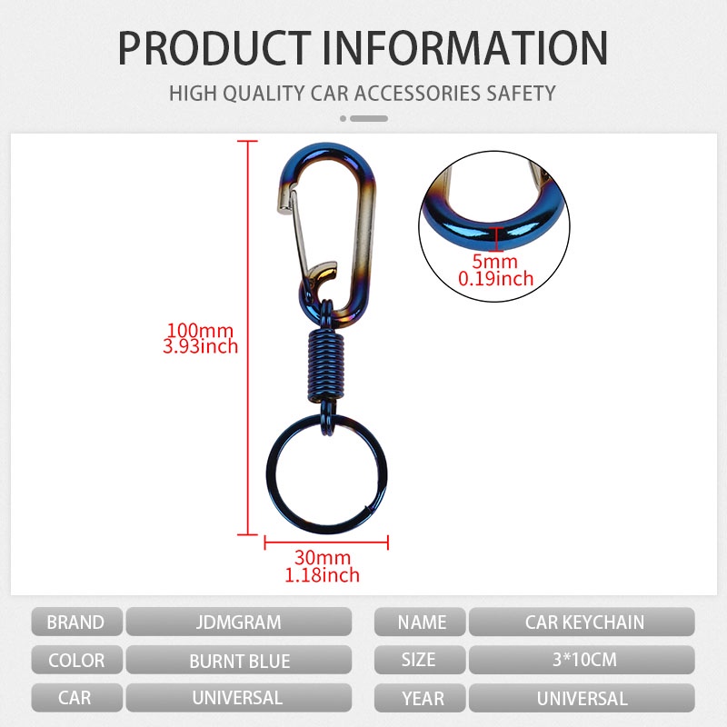 titan móc khóa ô tô 1chiếc phổ quát trang trí an toàn sáng tạo bị cháy vòng chìa khóa màu xanh chống mất chống gỉ Chống mất chìa khóa xe máy ô tô thay thế phụ tùng phụ kiện