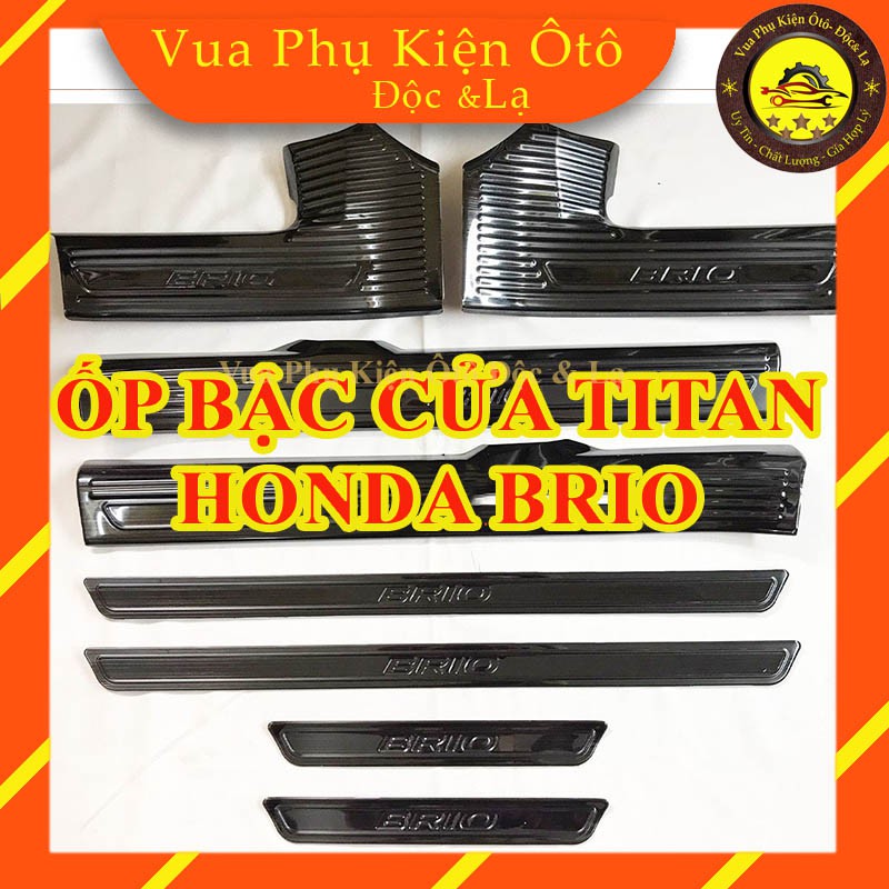 Ốp bậc cửa titan Honda Brio cao cấp  -bộ 8 miếng trong ngoài  +tặng 2 cuộn 3m 2,5 cm*3 mét