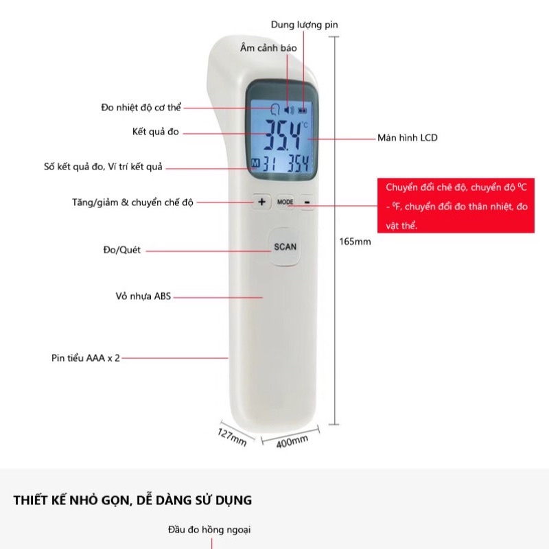 Nhiệt kế điện tử hồng ngoại đo thân nhiệt, đo nhiệt độ phòng, đo nhiệt độ nước [ babyboo]