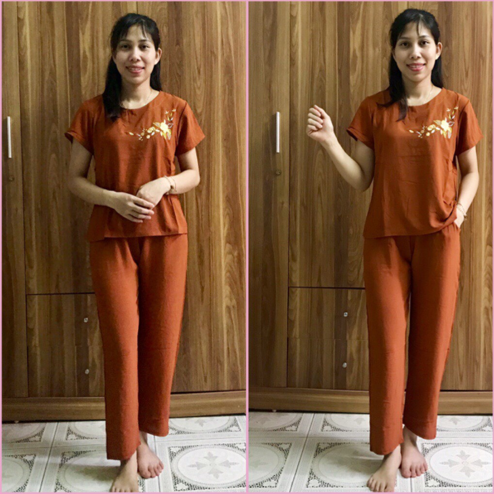 Bộ Đồ Trung Niên - Bộ  Đũi Quần Dài  ống Côn Tay  Cộc Cho Mẹ Cho Bà