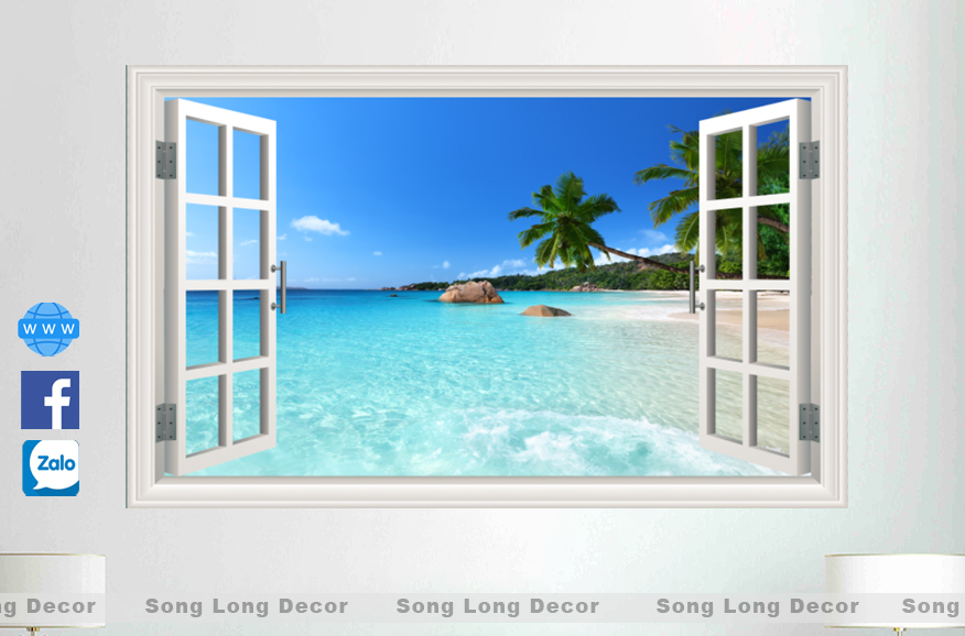 Tranh Dán Tường Cửa sổ View Biển - SLCS02-Tranh 3d phòng khách- Song Long Decor