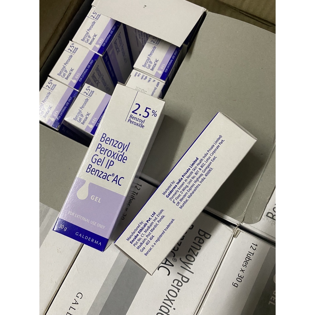 Benzac AC 2.5 - 5% (20g) kem chấm mụn, 5 % và 2.5% benzoyl peroxide, giảm sạch mụn ngay