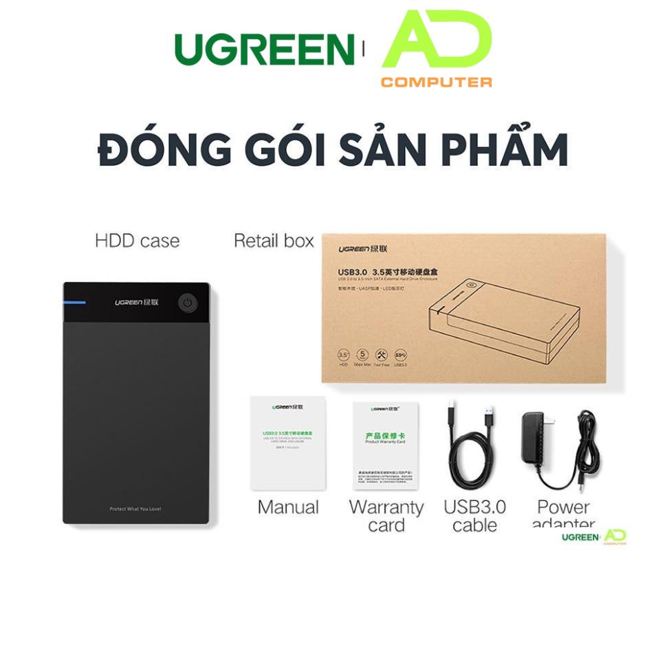 Vỏ hộp đựng ổ cứng SATA 3.5, 2.5 inch, dài 30-50cm UGREEN US222 hỗ trợ 10TB, USB 3.0