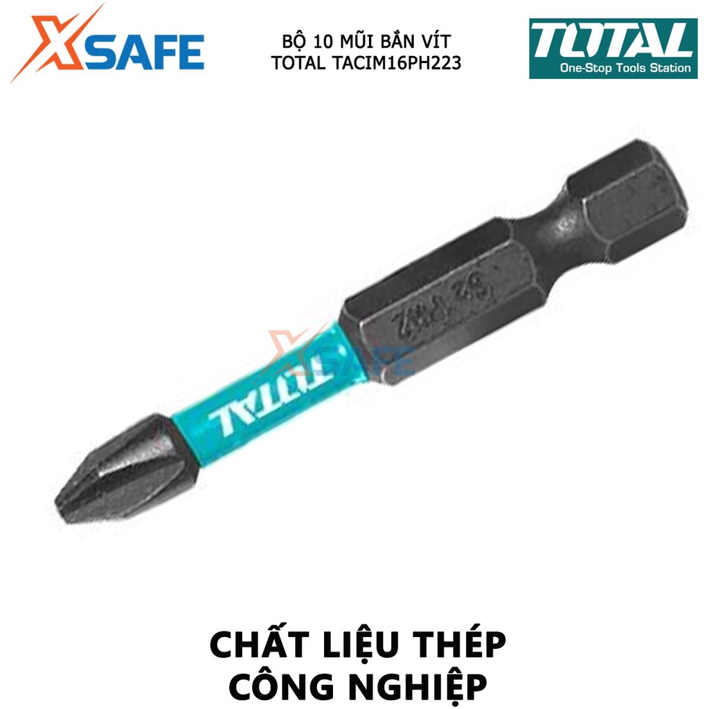 Bộ mũi bắt vít có từ TOTAL TACIM16PH223 | bộ 10 mũi siết vít PH2x50mm thép công nghiệp S2 tháo, siết vít nhanh chóng hơn