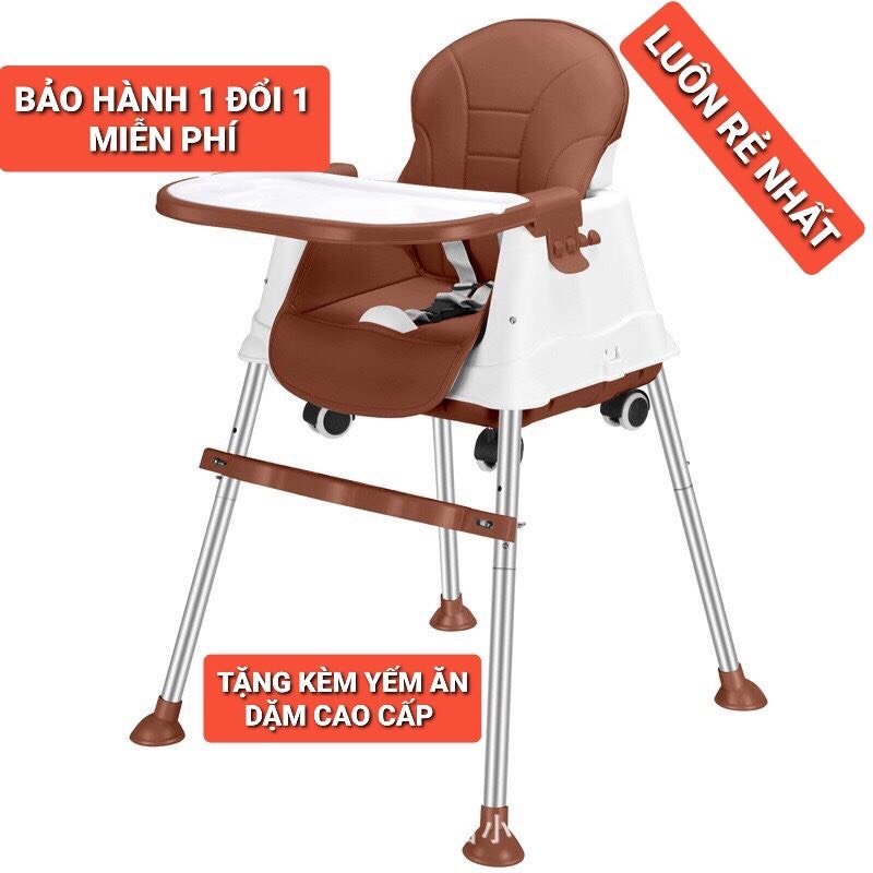 Ghế ăn dặm gấp gọn cho bé điều chỉnh chiều cao kèm đệm lót và bánh xe