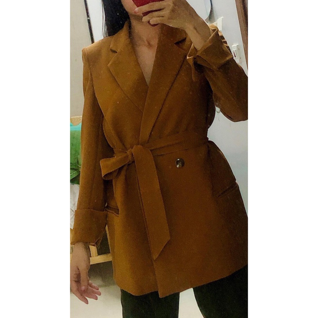 ÁO BLAZER-ÁO VEST DÁNG SUÔNG THẮT ĐAI TAY LẬT 2 LỚP