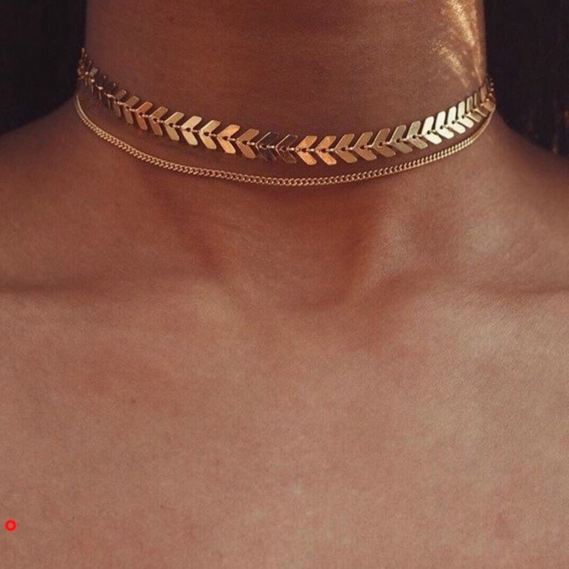 Vòng cổ choker hai lớp hình xương cá thời trang cho nữ