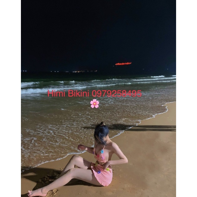 SET VÁY LEN MÓC HANDMADE VÁY BÈO ĐÍNH HOA - BIKINI LEN MÓC