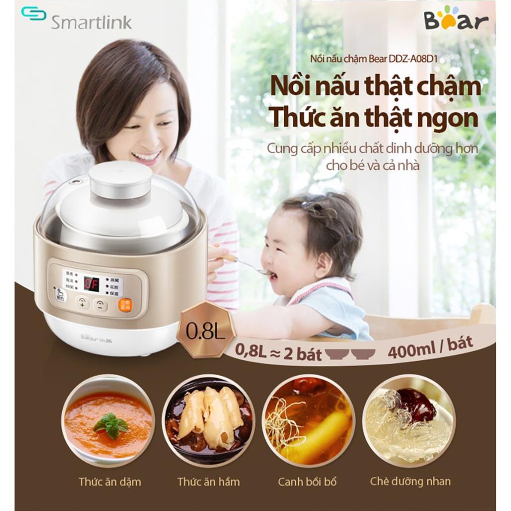 Nồi hầm điện đa năng màu be Bear DDZ-A08D1  6 chế độ hoạt động nhựa PP và gốm sứ an toàn thiết kế nhỏ gọn sang trọng