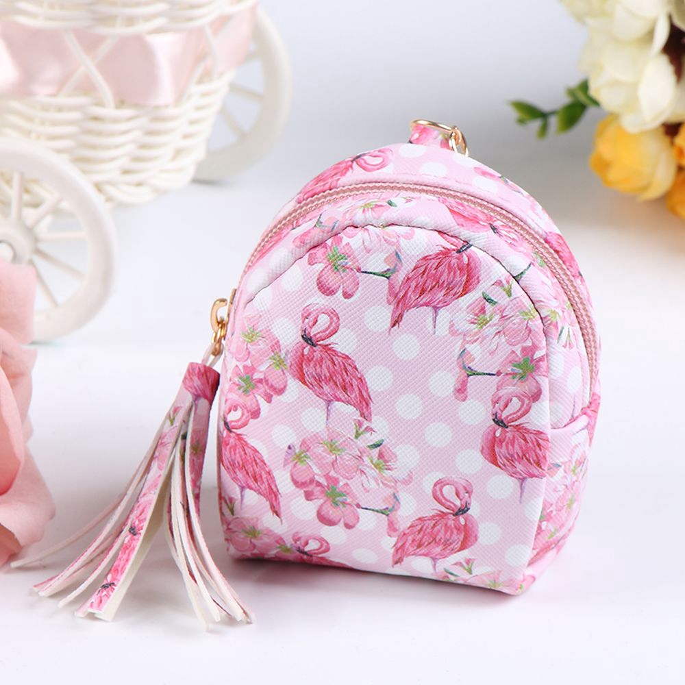 Túi đựng tiền xu da PU họa tiết chim hồng hạc