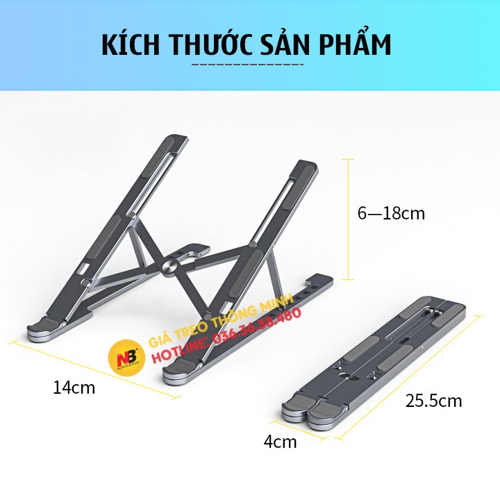 Giá đỡ laptop stand nhôm có thể gấp gọn hỗ trợ tản nhiệt P11 cho laptop Macbook, máy tính bảng Ipad, Surface