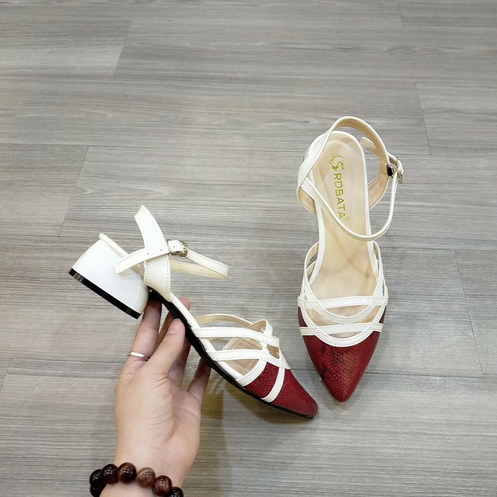 Giày sandal nữ cao gót 3p hàng hiệu rosata hai màu đen trắng đẹp ro281