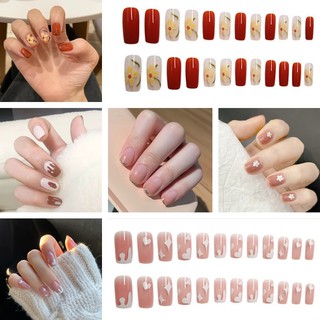 Móng Tay Giả Họa Tiết Hoa Và Ngôi Sao Màu Xanh Dương Lấp Lánh Phong Cách Âu Mỹ