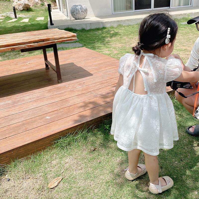 Đầm Công Chúa Tay Ngắn Phồng Màu Trắng Trơn Thời Trang Mùa Hè Hàn Quốc Mới Dành Cho Bạn Gái