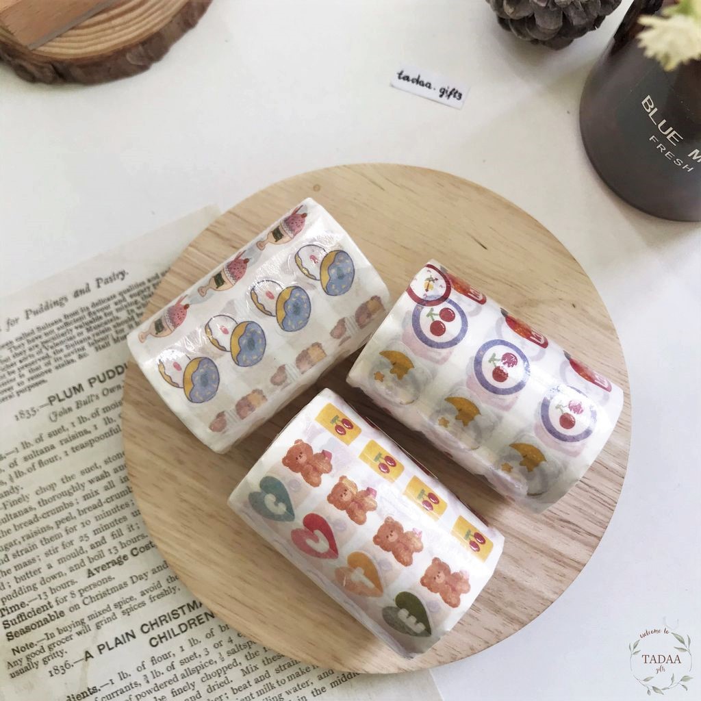 Washi tape gấu hoạt hình băng keo giấy trang trí dễ thương nhiều màu sắc