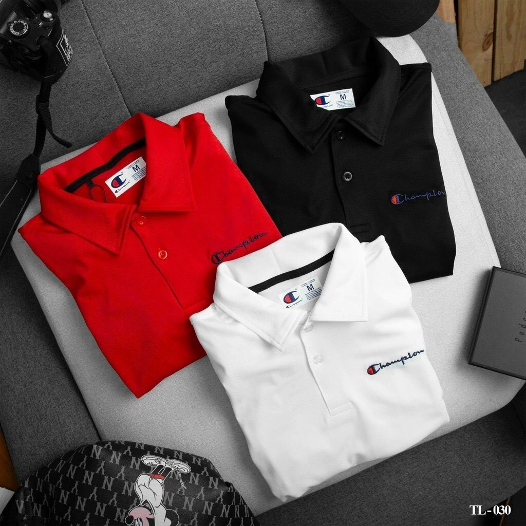 ÁO POLO THÊU CHỮ CHAMPION CHẤT THUN CÁ SẤU, ÁO THUN NAM CỔ ĐỨC