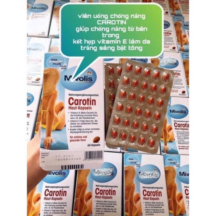 Viên uống Chống nắng MIVOLIS Carotin Đức, hộp 60 viên