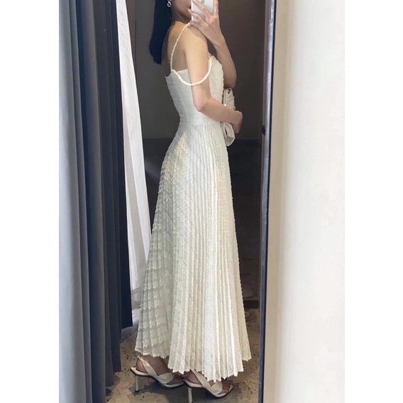 Đầm dự tiệc 2 dây Mimosa màu nude dịu dàng, đầm dáng xoè