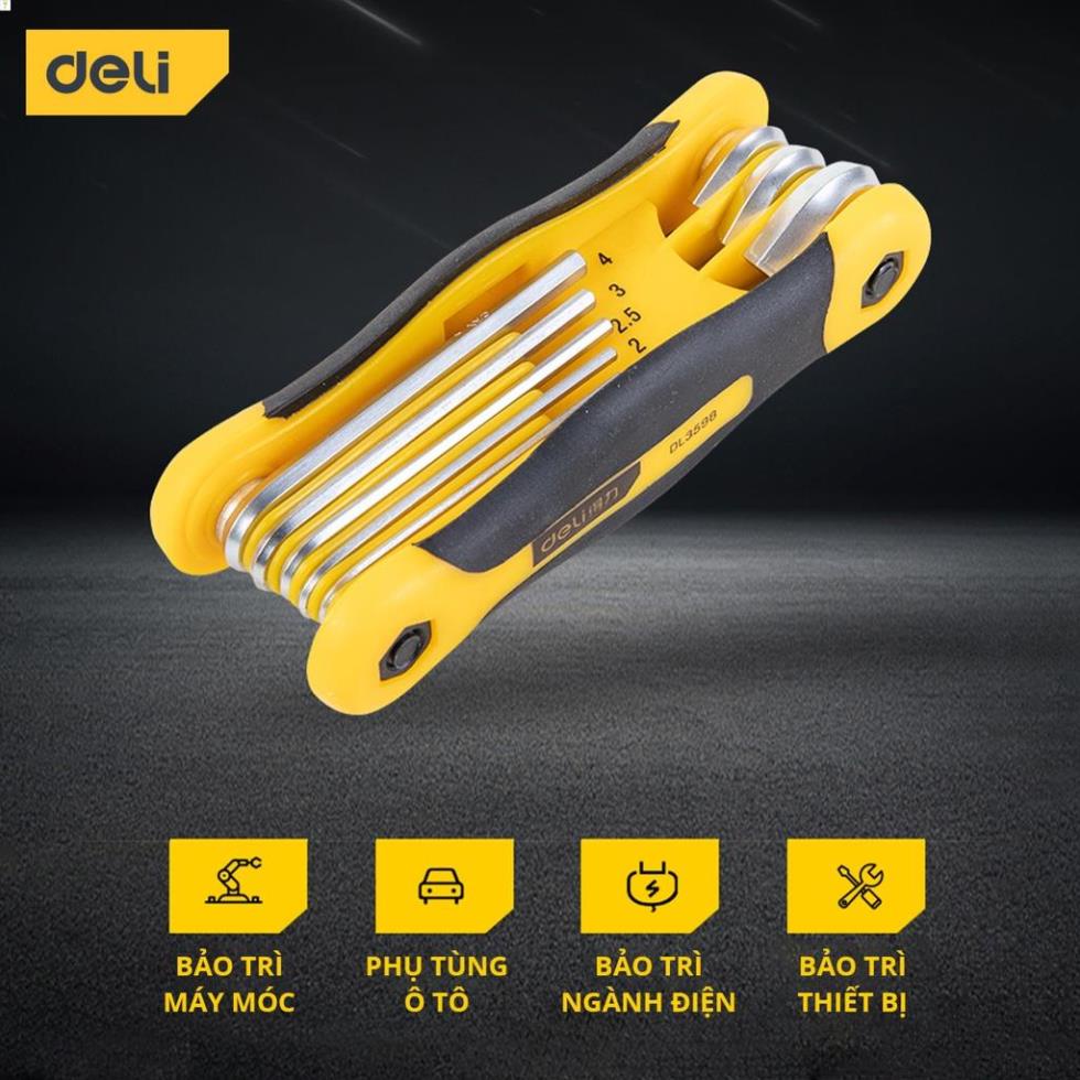 Bộ Lục Giác Gập 8 Chiếc Đầu Bằng Deli Cao Cấp - Thiết Kế Nhỏ Gọn, Tiện Dụng, Dễ Dàng Tháo Lắp, Sửa Chữa DL3598 .