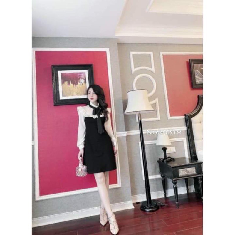 Váy đen nơ trắng pha tay dành cho nữ