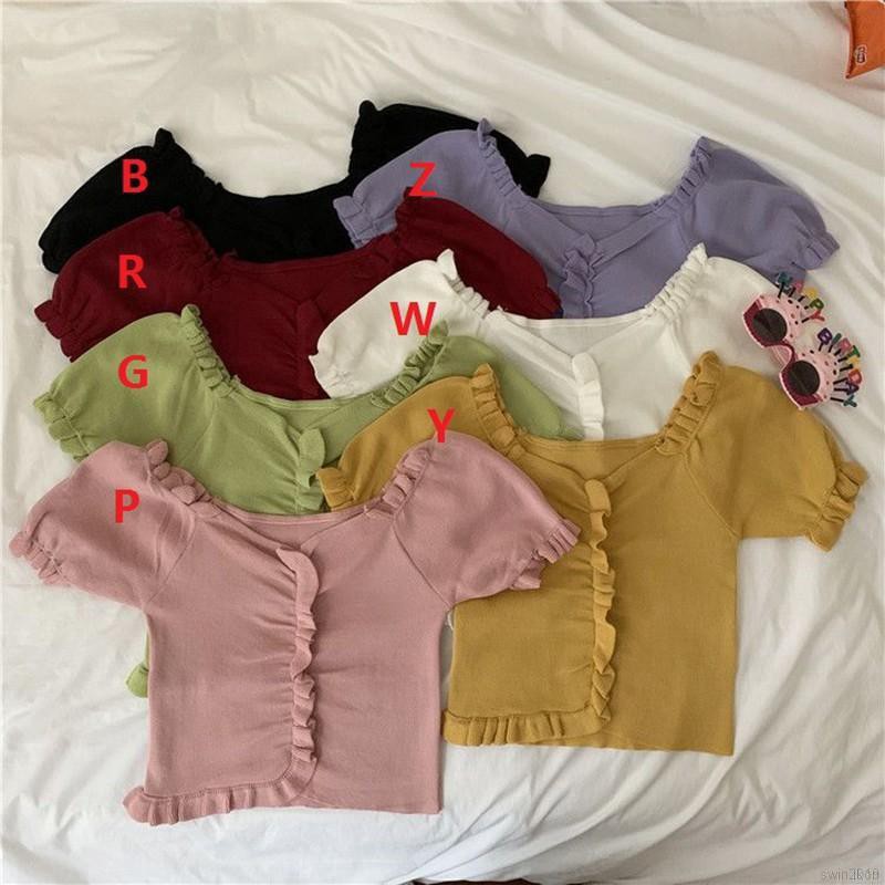 Áo kiểu tay ngắn cổ chữ V thời trang mùa hè Hàn Quốc cho nữ