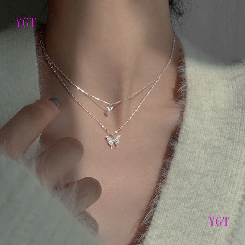 Set 2 Vòng cổ mặt hình bướm đính đá thời trang cho nữ