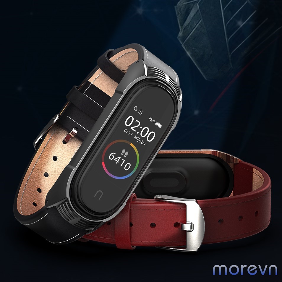 Dây đeo da bò viền vân Mi band 5, miband 6 chính hãng Mijobs - dây đeo thay thế mi band 6, miband 5 da bò bản TF Mijobs