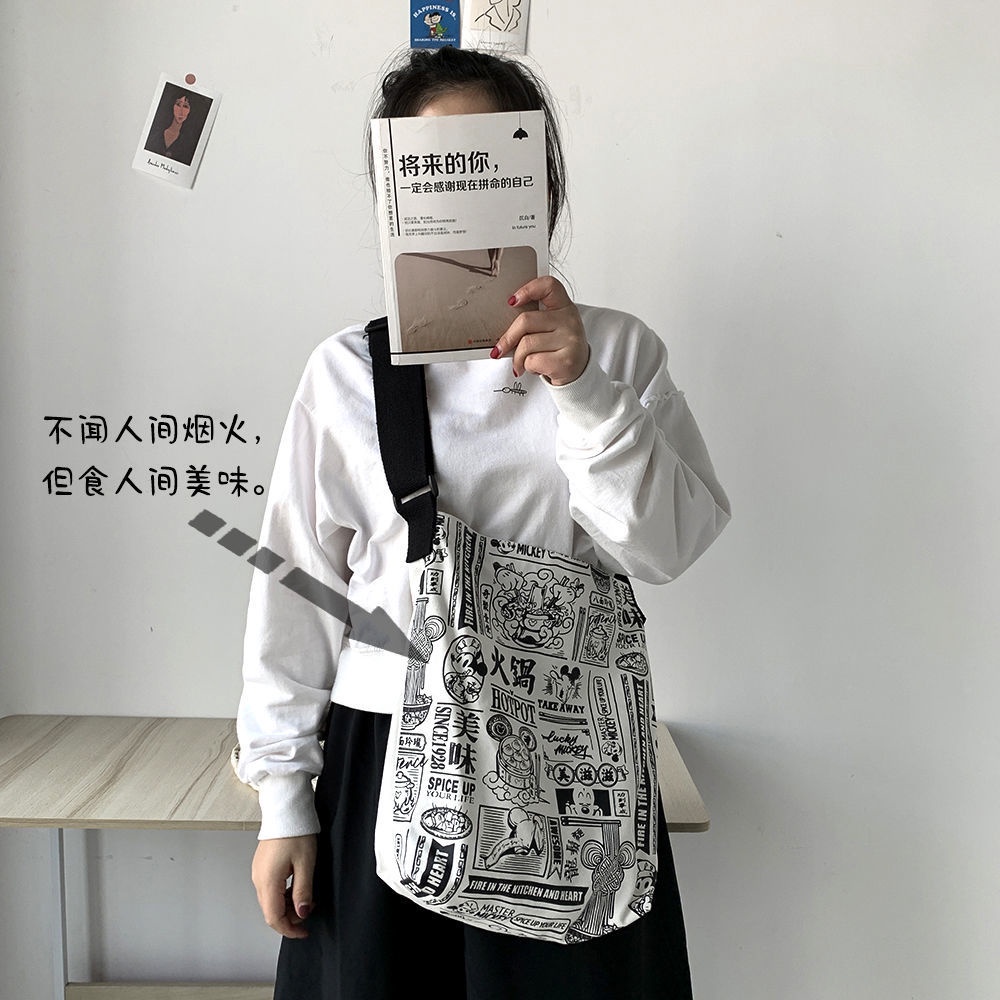 Túi Đeo Vai Bằng Vải Canvas Thiết Kế Mới Đơn Giản Thời Trang