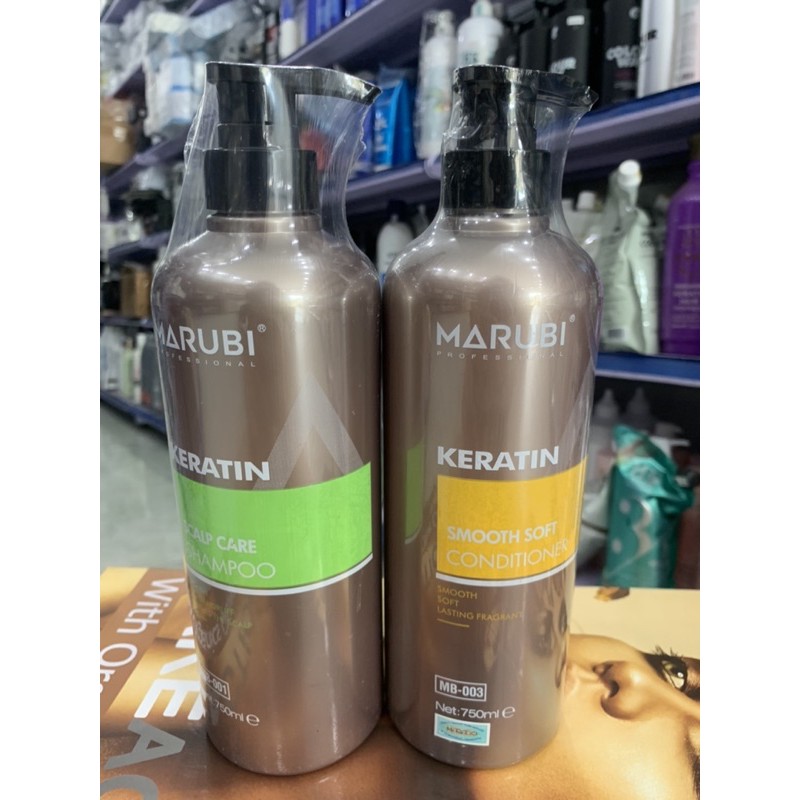 Cặp Dầu Gội Xả Marubi keratin collagen siêu mượt 750ml