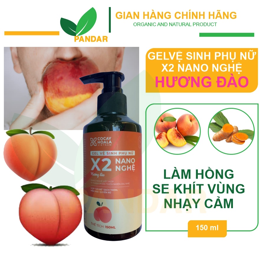 Dung dịch vệ sinh Phụ nữ Gel X2 Nano Nghệ Hương Đào Hồng Mềm Mại Lưu Hương 24h, chai 150 ml, PANDAR, Cỏ cây hoa lá