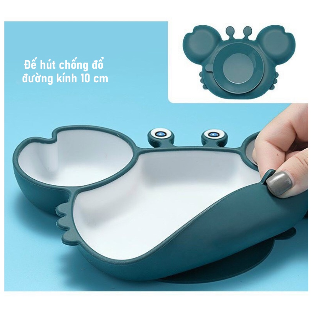 Khay ăn dặm silicon có đế hút chống đổ hình cua cho bé - Tặng khuôn tạo hình cơm