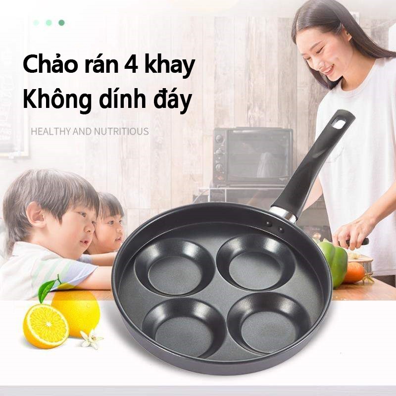 EP36 Chảo chống dính 4 khay, chảo chiên chảo rán, chảo chiên trứng ăn sáng, chảo chống dính đế bằng, chảo bếp từ bếp gas