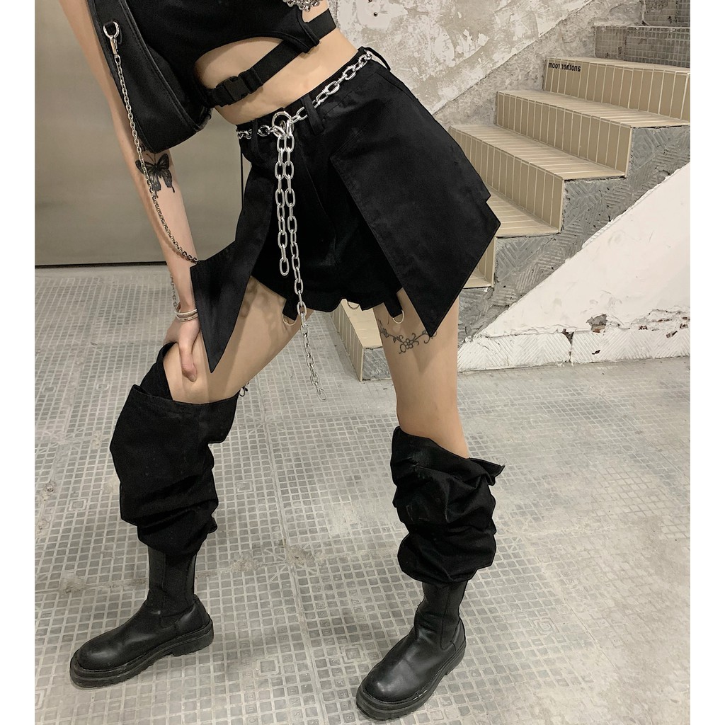 Quần suông hở đùi dây nối sexy có thể tháo rời - Quần bò nhảy hiphop phong cách Châu Âu